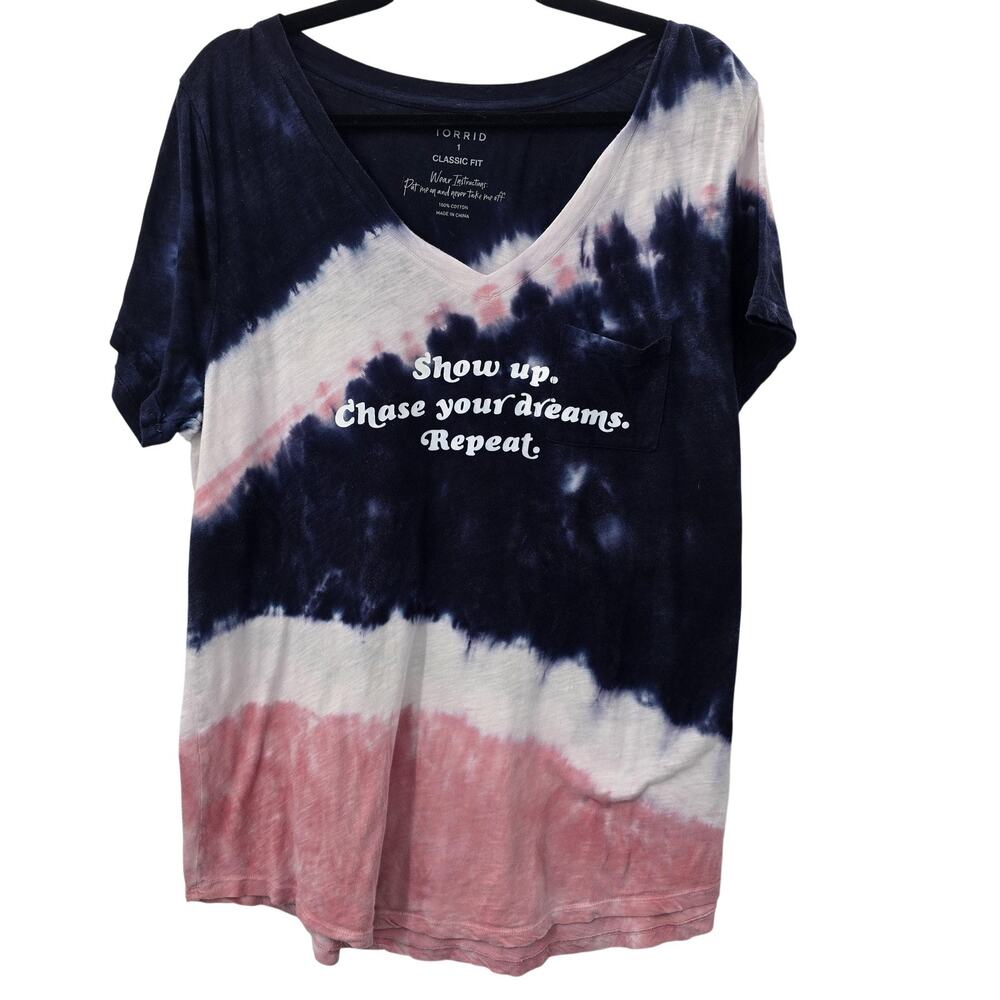 Torrid Womens Blue Tie Dye Graphic Pocket T-Shirt Plus Size 1X